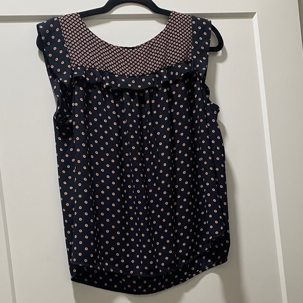 LOFT Navy and Pink Polka Dot Blouse